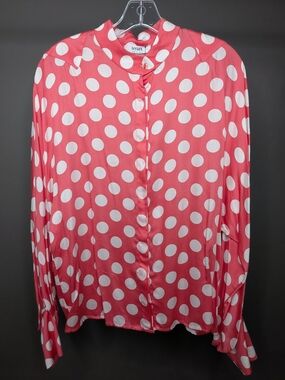 Tenax Coral Pink Polka Dot Long-Sleeve Blouse NWT